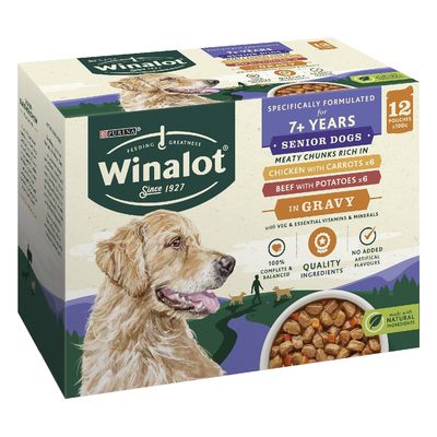 Winalot Senior 7+ Meaty Chunks in Gravy Chicken, Beef (12 x 100g)