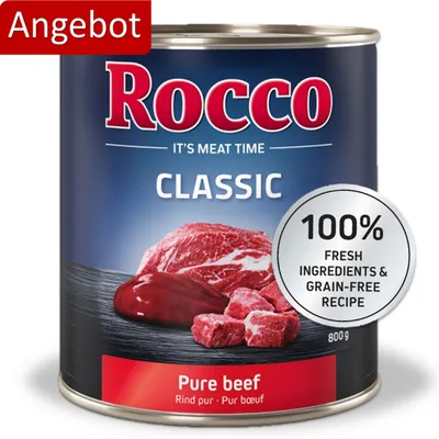 Rocco Classic Pure Beef, 800g Dose. Angebot. 100% frische Zutaten und getreidefreie Rezeptur.