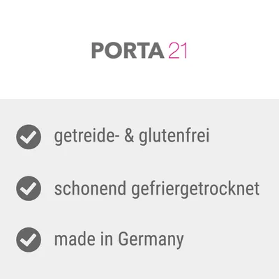 Porta21. Korn- og glutenfri, skånsomt frysetørret, fremstillet i Tyskland.