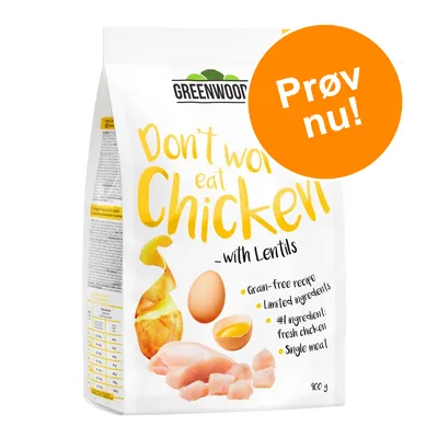 GREENWOOD'S Don't worry eat Chicken with Lentils, 400 g. Prøv nu! Grain-free recipe, Limited ingredients, #1 ingredient: fresh chicken, Single meat.