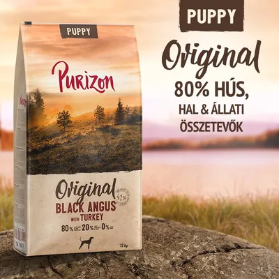 Purizon Puppy Original Black Angus with Turkey, 12 kg. 80% hús, hal és állati összetevők. 20% zöldség, gyümölcs, gyógynövény. 0% gabona. Kölyökkutya eledel. Purizon Puppy Original Black Angus with Turkey, 12 kg. 80% hús, hal és állati összetevők. 20% zöldség, gyümölcs, gyógynövény. 0% gabona. Kölyökkutya eledel.