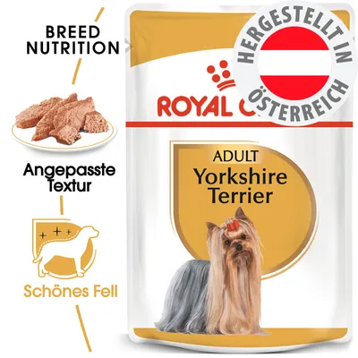 Royal Canin Adult Yorkshire Terrier, angepasste Textur, schönes Fell, hergestellt in Österreich.