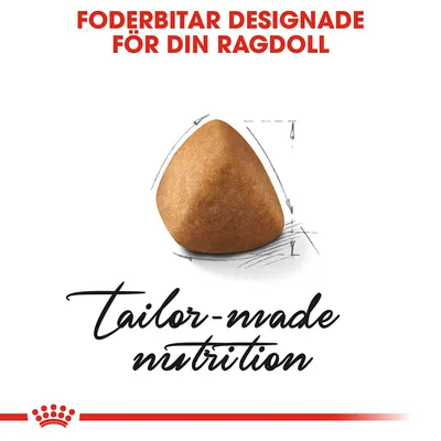Foderbitar designade för din Ragdoll. tailor-made nutrition. Bild på en foderbit med ritade måttlinjer runtom.