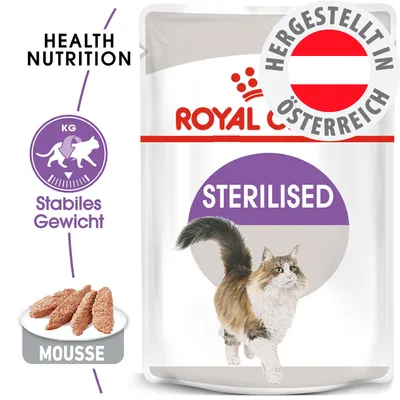 Royal Canin Sterilised Mousse, stabiles Gewicht, Health Nutrition, hergestellt in Österreich.