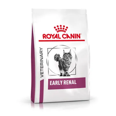 Sac de croquettes pour chat Royal Canin Veterinary Early Renal, texte visible : EARLY RENAL, VETERINARY, image d’un chat sur l’emballage.