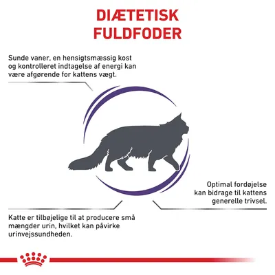 DIÆTETISK FULDFODER. Sunde vaner, hensigtsmæssig kost og kontrolleret energiindtagelse kan påvirke kattens vægt. Katte producerer små mængder urin. Optimal fordøjelse bidrager til trivsel.