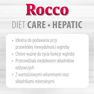 Rocco DIET CARE HEPATIC. Idealna do podawania przy przewlekłej niewydolności wątroby, chroni funkcje wątroby, przeciwdziała niedoborom składników odżywczych, z witaminami i minerałami.