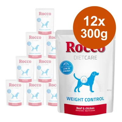 Rocco Diet Care Weight Control, vită și pui, 12x300g. Conținut energetic redus, potrivit pentru gestionarea greutății la câini.