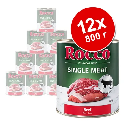 Набор из 12 консервов Rocco Single Meat Beef по 800 г. На банке изображено мясо, надписи: Rocco, SINGLE MEAT, Beef, 800 г, значок коровы. Набор из 12 консервов Rocco Single Meat Beef по 800 г. На банке изображено мясо, надписи: Rocco, SINGLE MEAT, Beef, 800 г, значок коровы.