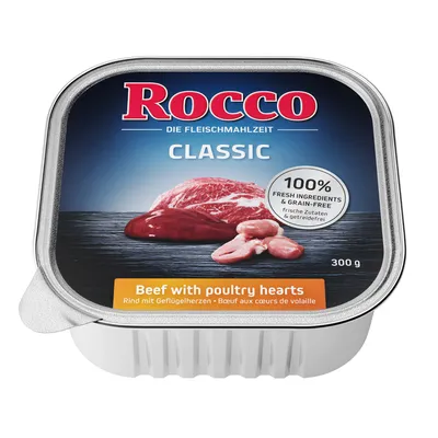 Rocco Classic, wołowina z sercami drobiowymi, 300g. 100% świeżych składników, bez zbóż.
