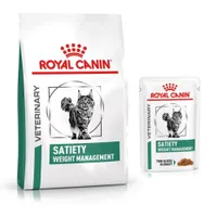 Pack bi-nutrition : croquettes + sachets Royal Canin Veterinary pour chat - Satiety Weight Management (3,5 kg + 12 x 85 g)
