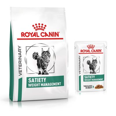 Pack bi-nutrition : croquettes + sachets Royal Canin Veterinary pour chat Satiety Weight Management (3,5 kg + 12 x 85 g)