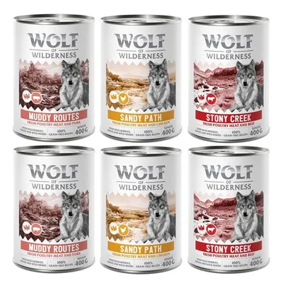Wolf of Wilderness Senior Pachet mixt - Cu multă pasăre proaspătă 6 x 400 g: 2xPasăre cu vită, 2xPasăre cu porc, 2xPasăre cu pui
