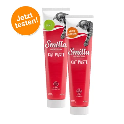 Smilla Cat Paste, Varianten Malt und Multi-Vitamin, jeweils 200g. Made in Germany. Jetzt testen! Für Haarballenprävention und mit Vitaminen.