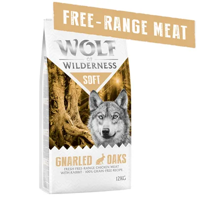 Wolf of Wilderness Soft Gnarled Oaks, viande de poulet élevé en plein air avec lapin, recette sans céréales, 12 kg. Texte anglais : Free-range meat.