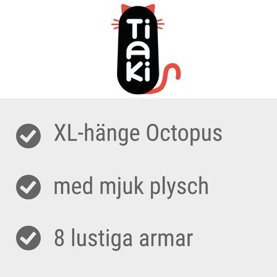 Tiaki. XL-hänge Octopus, med mjuk plysch, 8 lustiga armar.