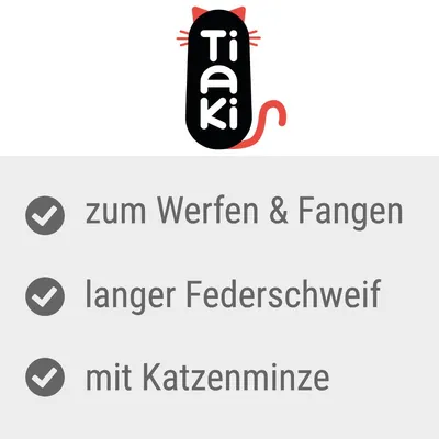 Tiaki. Spielzeug zum Werfen und Fangen, langer Federschweif, mit Katzenminze.