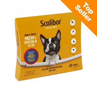 Scalibor Protector Band, collare antiparassitario per cani di taglia media e piccola 48 cm. Effetto repellente fino a 12 mesi contro flebotomi, zanzare, zecche, pulci. Top Seller. Scalibor Protector Band, collare antiparassitario per cani di taglia media e piccola 48 cm. Effetto repellente fino a 12 mesi contro flebotomi, zanzare, zecche, pulci. Top Seller.