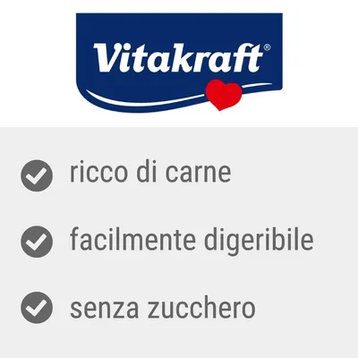 Vitakraft, ricco di carne, facilmente digeribile, senza zucchero