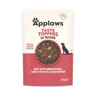 Applaws Taste Toppers liemessä, Naudanliha vihreiden papujen, bataatin ja punaisen paprikan kanssa, 100 % luonnolliset ainesosat, 85 g