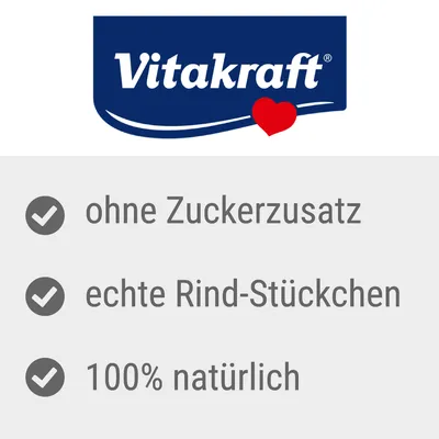 Vitakraft. без добавена захар, истински парчета говеждо, 100% натурален.