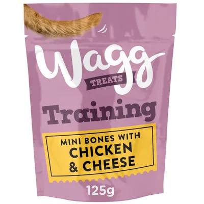 Wagg Treats Training mini bones with chicken and cheese, 125g pack.