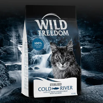 Wild Freedom Sterilised Cold River Katzenfutter, 6,5 kg, 100% getreidefreie Rezeptur mit frischem Hühnerfleisch und Lachs. Wild Freedom Sterilised Cold River Katzenfutter, 6,5 kg, 100% getreidefreie Rezeptur mit frischem Hühnerfleisch und Lachs.
