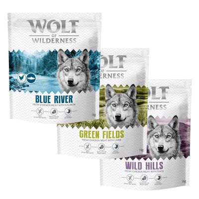 Pack de prueba: Wolf of Wilderness pienso para perros Pack II: cordero, pato y salmón - Receta nueva (3 x 1 kg)