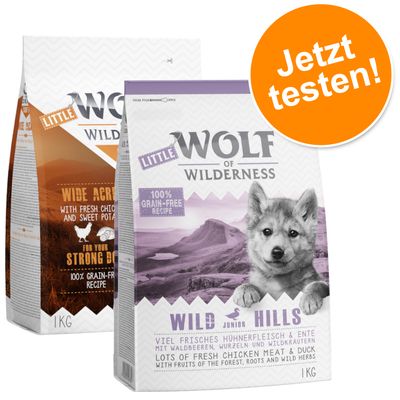 Wolf of Wilderness Junior - Probierpaket (2 x 1 kg) Mix, 2 Sorten: Huhn (Soft & Strong) + Ente