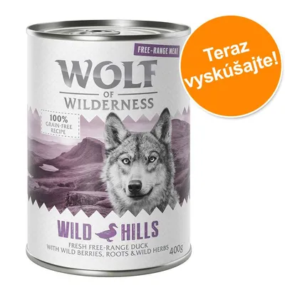 Konzerva Wolf of Wilderness Wild Hills, 400 g. Text: 100% grain-free recipe, free-range meat, fresh free-range duck with wild berries, roots & wild herbs. Teraz vyskúšajte!