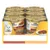 Six cans of Gourmet Gold wet food in a tray, visible flavours include casserole with beef and turkey in brown sauce and with duck. Product labels and serving suggestion shown.