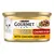 Gourmet Gold chunks in gravy with chicken and liver, shown on a can with product image and text highlighting flavour and texture.