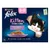 Kitten food mixed selection in jelly for 2-12 months, includes beef, chicken, tuna, salmon, 12 pouches, recyclable packaging. Product shows a bowl of food and key details.