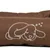 Brun hundeseng med hvidt tryk af en sovende hund og Zzz-symboler.