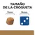 Tamaño de la croqueta: imagen comparativa con una croqueta de 11 mm y un dado azul de 16 mm. Texto visible: 'TAMAÑO DE LA CROQUETA', '11 mm', '16 mm'.