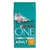 Purina ONE Bifensis Dual Defense Adult macskaeledel csomagolás, felirat: Reich an Huhn und Vollkorn-Getreide, fekvő szürke cica képe a zacskón.
