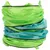 Folded play tunnel in green and blue with black edge.