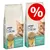To poser Purina Cat Chow Hairball kattefoder, 50 % animal proteins, rich in chicken, with natural prebiotic. Rød procent-tegn cirkel indikerer tilbud eller rabat. To poser Purina Cat Chow Hairball kattefoder, 50 % animal proteins, rich in chicken, with natural prebiotic. Rød procent-tegn cirkel indikerer tilbud eller rabat.
