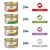 Lot de 96 boîtes Purina Gourmet Gold Mousselines : 24x au bœuf, 24x avec le lapin, 24x avec agneau, 24x au veau. Textes visibles sur les emballages et pictogrammes animaux.