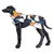 Dog coat with orange-white-blue camouflage pattern, brand Rukka, shown on a black dog mannequin.