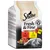 Sheba Fresh & Fine kattenvoer, 6x50g, 4x rund, 2x kip, in saus. 100% recyclebaar papier. Afbeelding van een kat en voer op de verpakking.