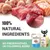 100% NATURAL INGREDIENTS. NO PRESERVATIVES OR COLORINGS ADDED. Schesir. Tekst na engleskom jeziku, prikaz sirovih komada ribe i škampi te pakiranja hrane za kućne ljubimce.