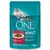 Συσκευασία Purina ONE ADULT 85g με εικόνα γάτας, κομμάτια σε σάλτσα με βοδινό και καρότα. Ορατό κείμενο: Starke natürliche Abwehrkräfte, Unterstützt gesunde Harnwege.