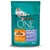 Συσκευασία Purina ONE Coat and Hairball 85g με εικόνα γάτας και πιάτο τροφής. Ορατό κείμενο στα αγγλικά: 'Visible Health for Today and Tomorrow', 'COAT AND HAIRBALL'.