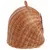 Wicker pet carrier with a rounded shape, top handle and metal latch on the side for secure closure.