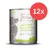 Mjamjam comida húmeda de ternera con patatas cocidas y guisantes crujientes, sin cereales, alto contenido en carne. El envase muestra un perro e indica paquete de 12.