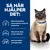 Så här hjälper det: Bidrar till att hantera foderrelaterade orsaker till hudirritation, främja en frisk hudbarriär och utmärkt avföringskvalitet. Bild på katt med blått halsband.