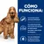 Texto: Cómo funciona. Con proteína animal altamente hidrolizada, aceite de pescado con ácidos grasos esenciales y vitamina E, combinación de fibras prebióticas clínicamente probada.
