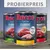 Tri konzerve Rocco pseće hrane: Classic Beef with chicken 400 g, Classic Beef with game, Classic Hearts with whole chicken hearts. Tekst na njemačkom: PROBIERPREIS.