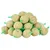 Several green nets with round fat balls, suitable for feeding wild birds.